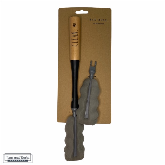 Rae Dunn CLEAN Sponge Brush with Wooden Handle - Picture 1 of 3